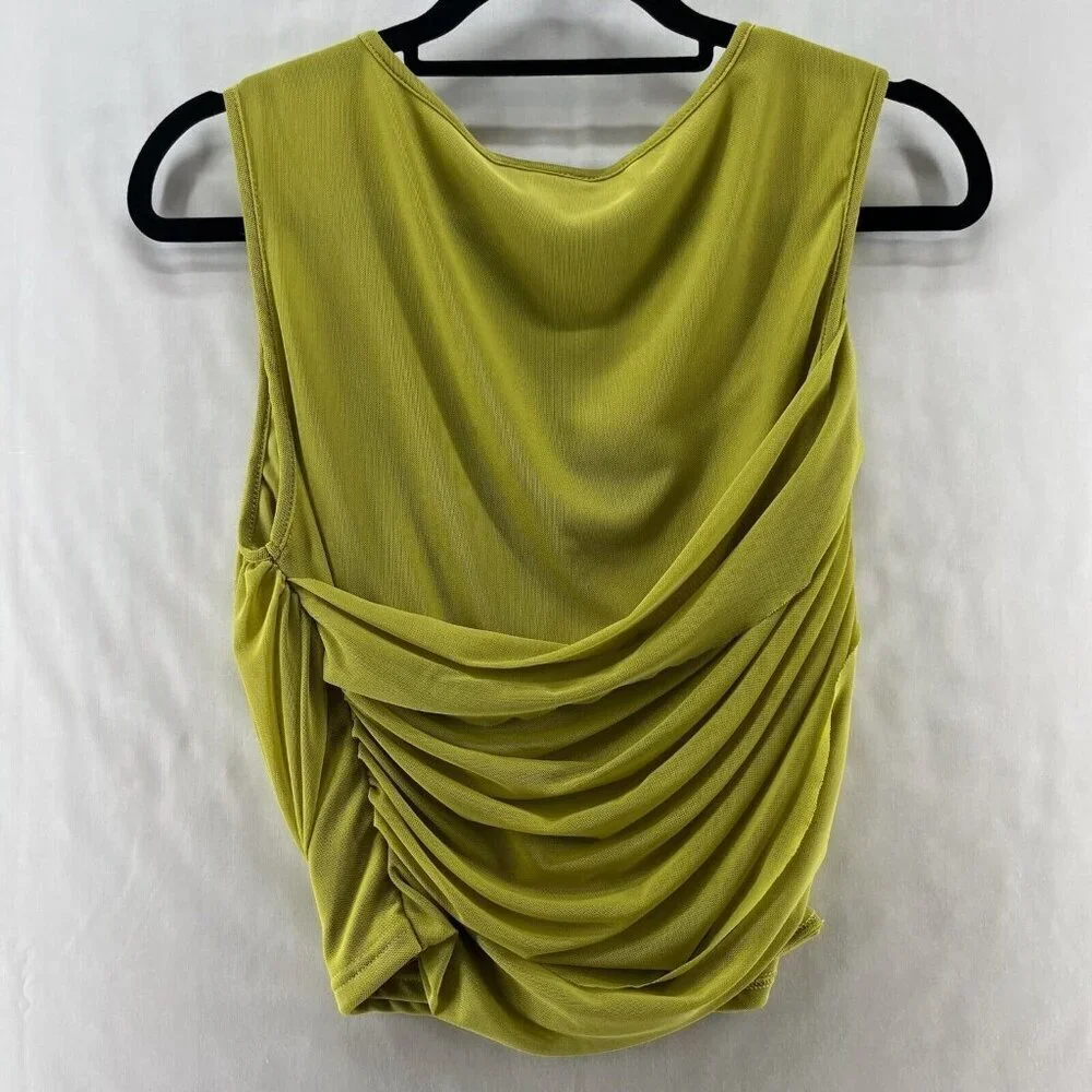Willow & Root Tank Top Womens Size M Mesh Yoke Draped Sleeveless Blouse Yellow - Picture 3 of 12